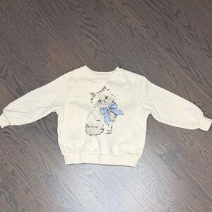 H&M Cream Sweatshirt with Cat and Blue Bow